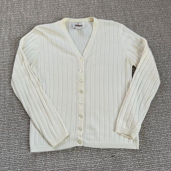 Vintage button down cotton white Cardigan medium preppy fall - Picture 2 of 7